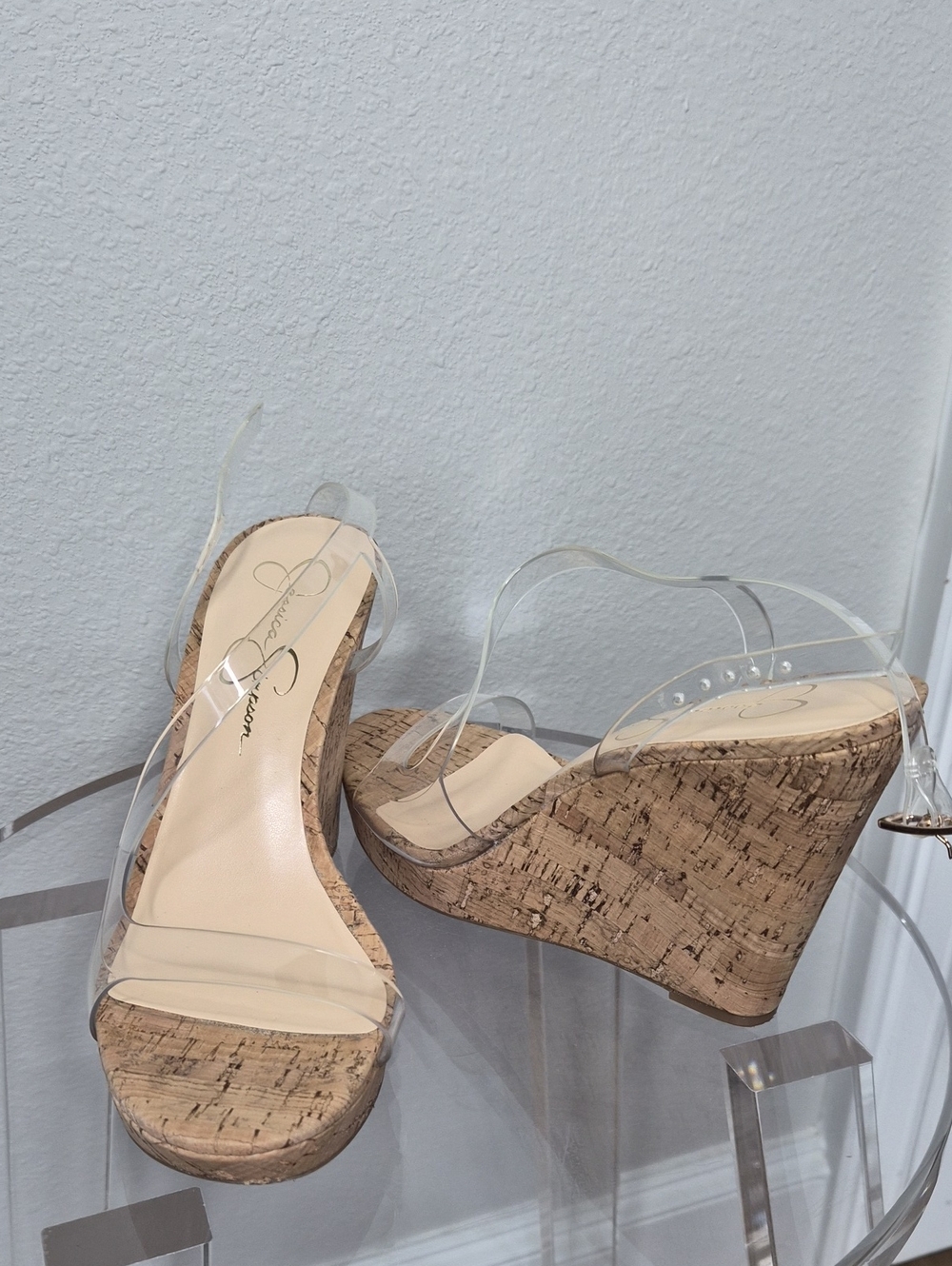 Jessica Simpson Clear Strap Cork Wedge Sandals - Natural/Clear